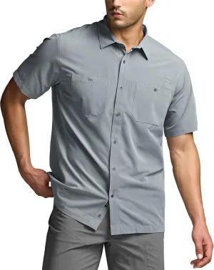 CQR Men's Short Sleeve Tactical Shirts, UPF 50  Ripstop Military Work Shirts, Breathable Button Down Outdoor Hiking Shirt
