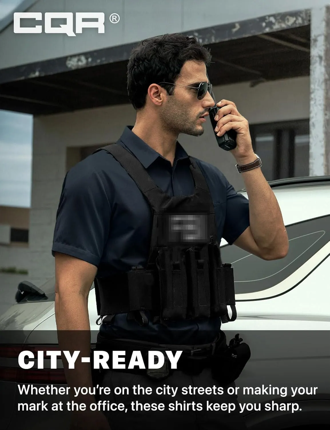 CQR Men's Short Sleeve Tactical Shirts, UPF 50  Ripstop Military Work Shirts, Breathable Button Down Outdoor Hiking Shirt