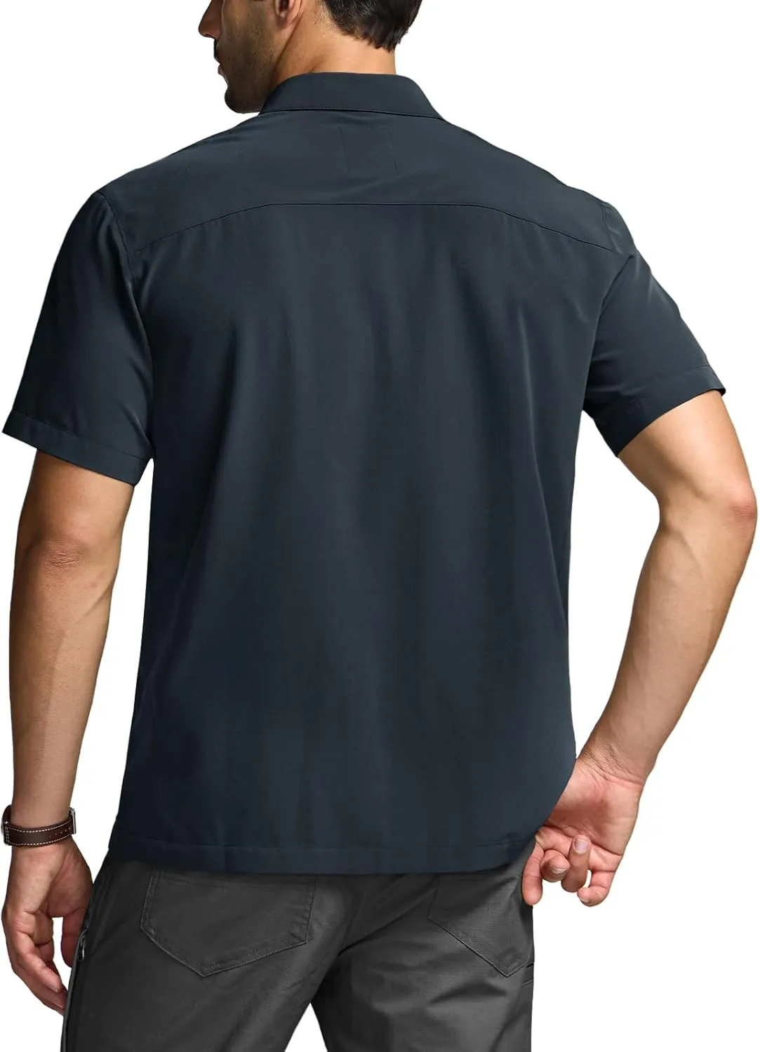 CQR Men's Short Sleeve Tactical Shirts, UPF 50  Ripstop Military Work Shirts, Breathable Button Down Outdoor Hiking Shirt