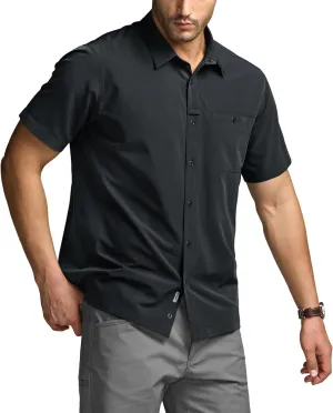 CQR Men's Short Sleeve Tactical Shirts, UPF 50  Ripstop Military Work Shirts, Breathable Button Down Outdoor Hiking Shirt