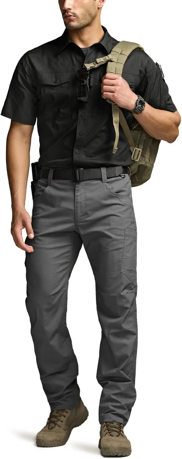 CQR Men's Short Sleeve Tactical Shirts, UPF 50  Ripstop Military Work Shirts, Breathable Button Down Outdoor Hiking Shirt