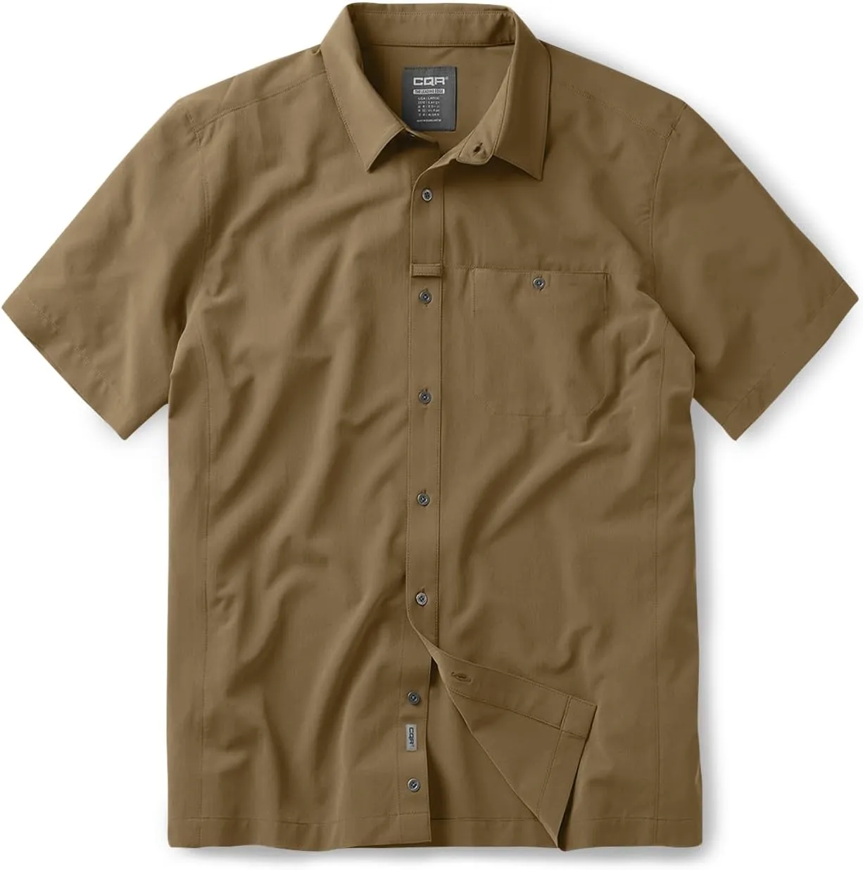 CQR Men's Short Sleeve Tactical Shirts, UPF 50  Ripstop Military Work Shirts, Breathable Button Down Outdoor Hiking Shirt