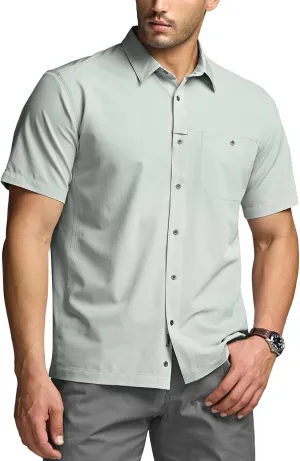 CQR Men's Short Sleeve Tactical Shirts, UPF 50  Ripstop Military Work Shirts, Breathable Button Down Outdoor Hiking Shirt