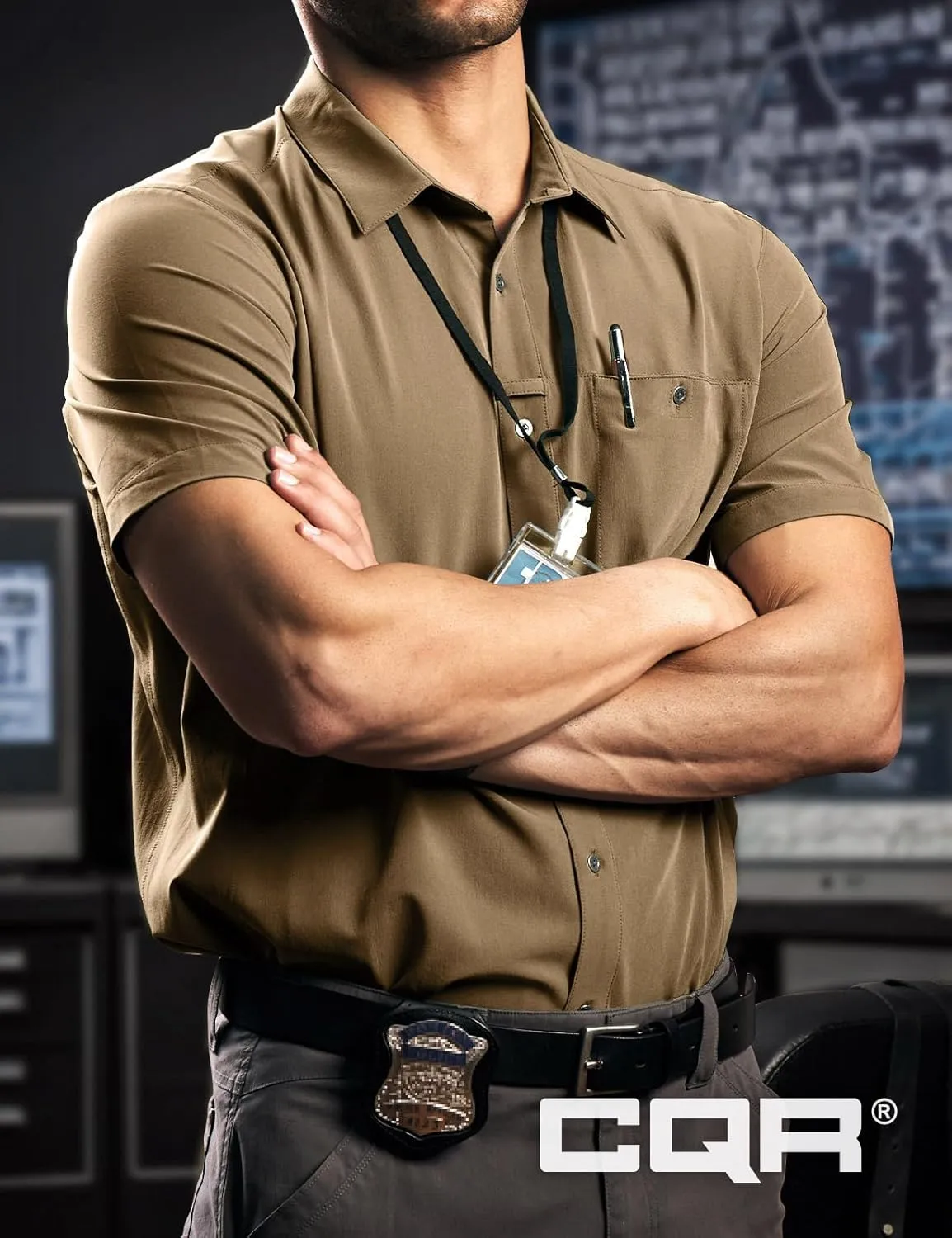 CQR Men's Short Sleeve Tactical Shirts, UPF 50  Ripstop Military Work Shirts, Breathable Button Down Outdoor Hiking Shirt