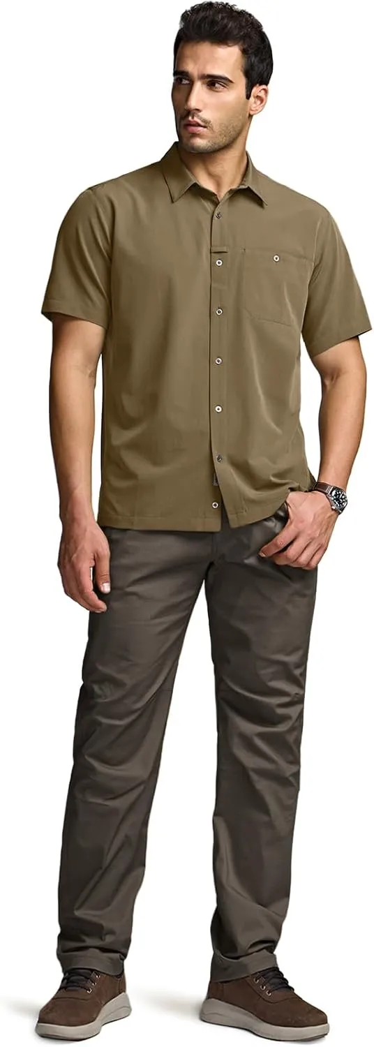 CQR Men's Short Sleeve Tactical Shirts, UPF 50  Ripstop Military Work Shirts, Breathable Button Down Outdoor Hiking Shirt