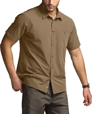 CQR Men's Short Sleeve Tactical Shirts, UPF 50  Ripstop Military Work Shirts, Breathable Button Down Outdoor Hiking Shirt