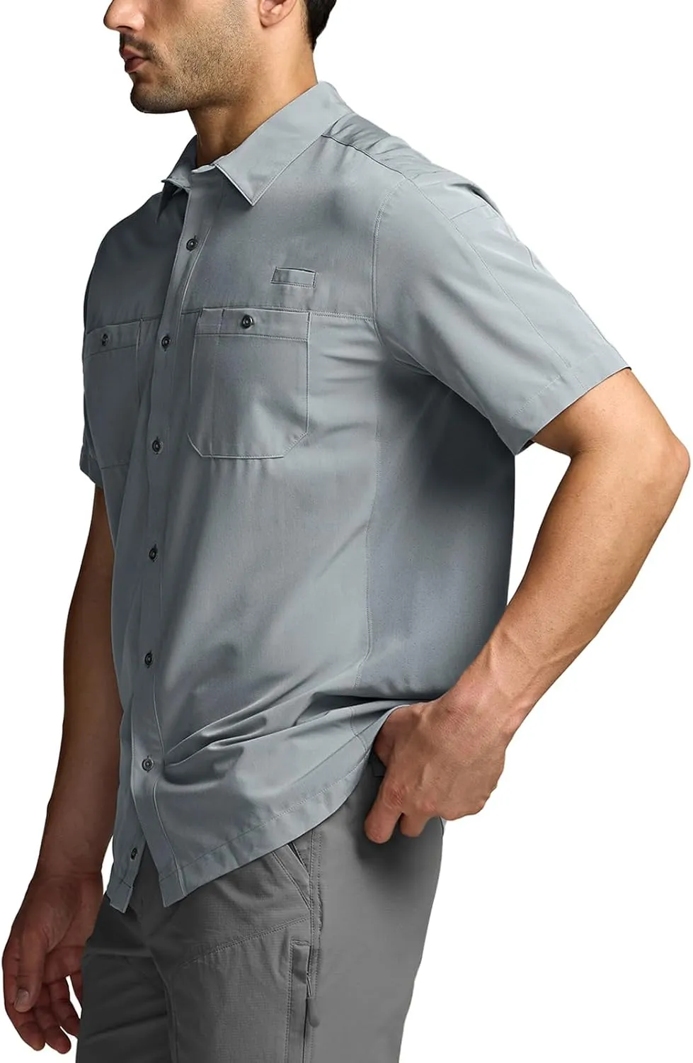 CQR Men's Short Sleeve Tactical Shirts, UPF 50  Ripstop Military Work Shirts, Breathable Button Down Outdoor Hiking Shirt