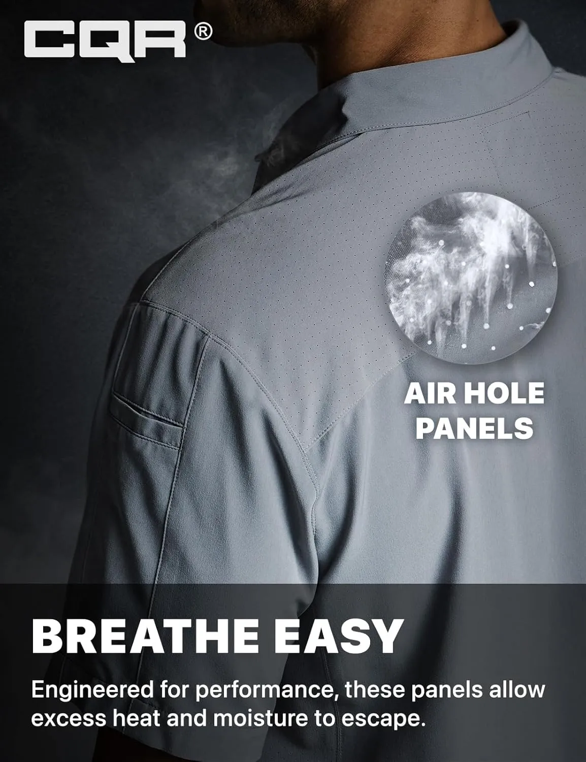 CQR Men's Short Sleeve Tactical Shirts, UPF 50  Ripstop Military Work Shirts, Breathable Button Down Outdoor Hiking Shirt