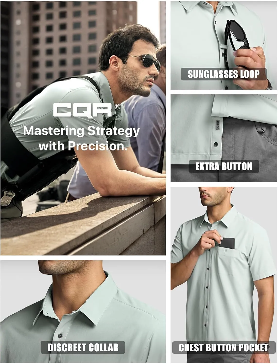 CQR Men's Short Sleeve Tactical Shirts, UPF 50  Ripstop Military Work Shirts, Breathable Button Down Outdoor Hiking Shirt