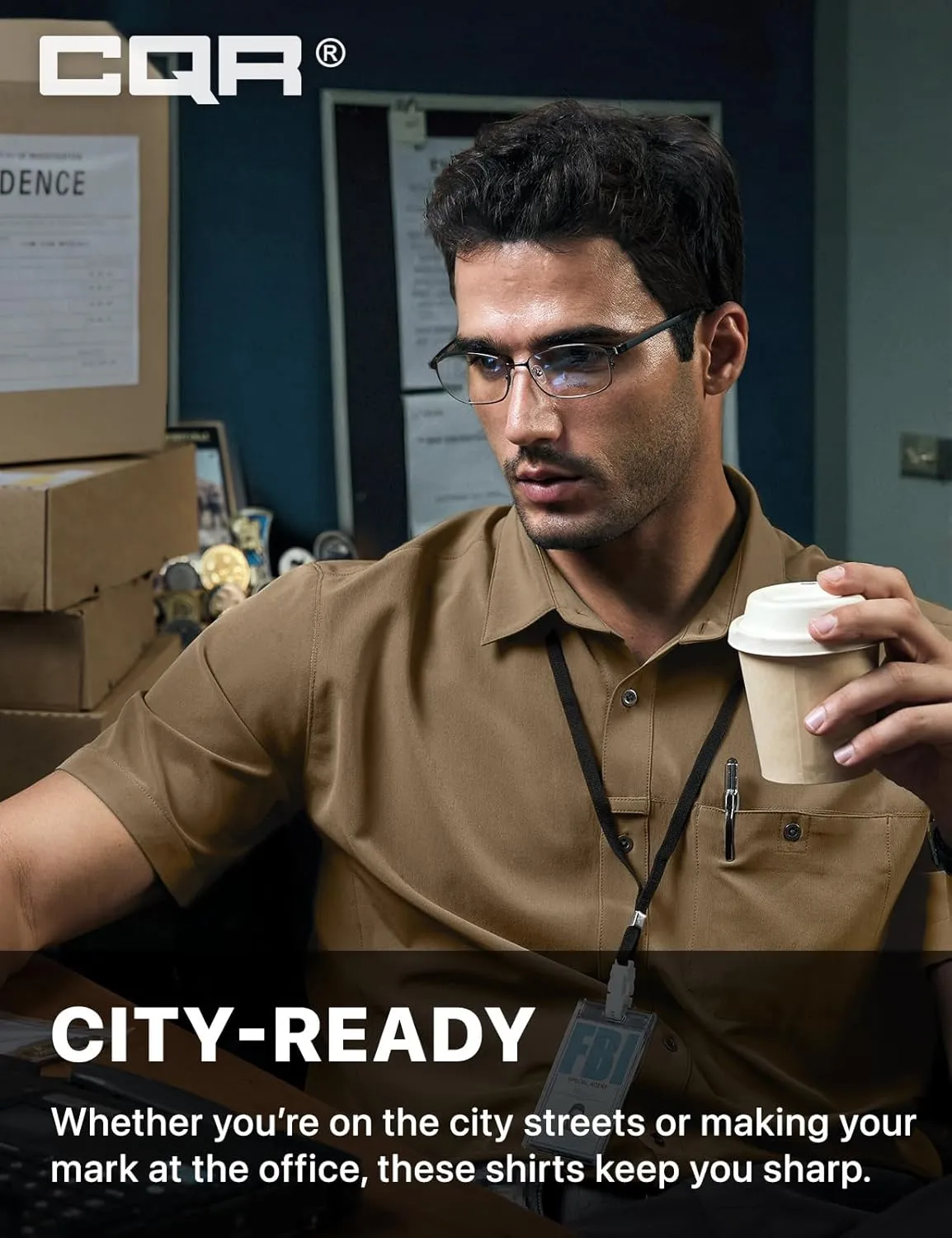 CQR Men's Short Sleeve Tactical Shirts, UPF 50  Ripstop Military Work Shirts, Breathable Button Down Outdoor Hiking Shirt