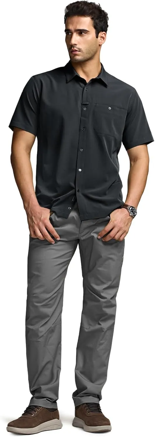 CQR Men's Short Sleeve Tactical Shirts, UPF 50  Ripstop Military Work Shirts, Breathable Button Down Outdoor Hiking Shirt