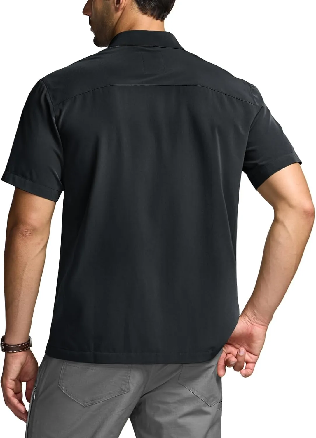 CQR Men's Short Sleeve Tactical Shirts, UPF 50  Ripstop Military Work Shirts, Breathable Button Down Outdoor Hiking Shirt