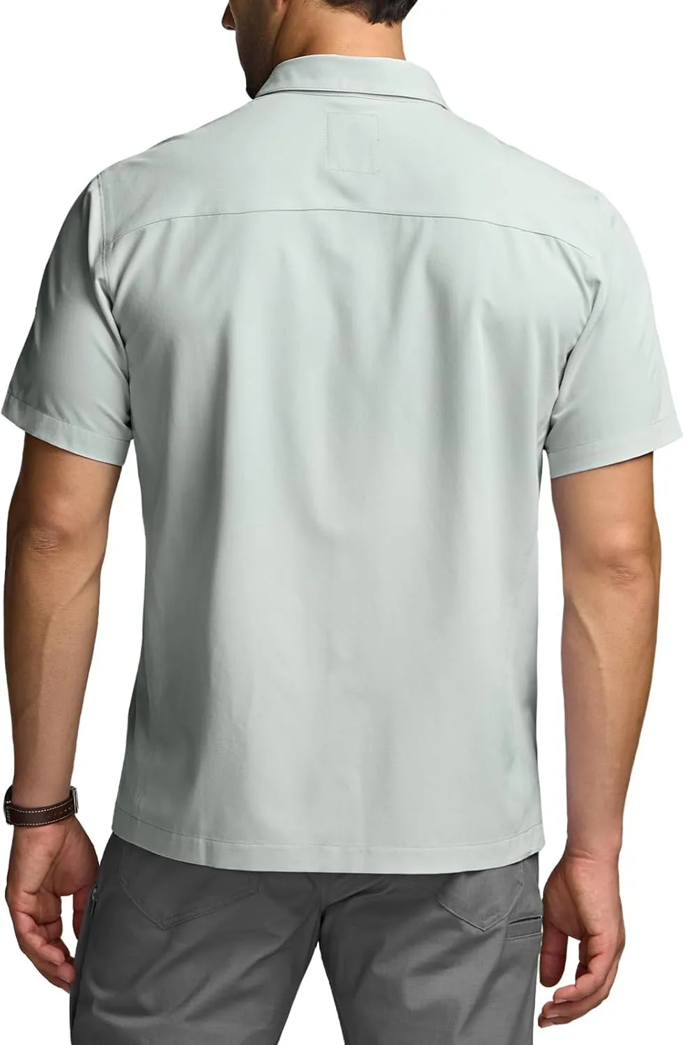 CQR Men's Short Sleeve Tactical Shirts, UPF 50  Ripstop Military Work Shirts, Breathable Button Down Outdoor Hiking Shirt