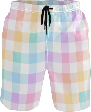 Custom Swim Trunks for Men Blue Pink White Tartan Plaid Swimming Shorts Beach Quick Dry Bathing Suits S