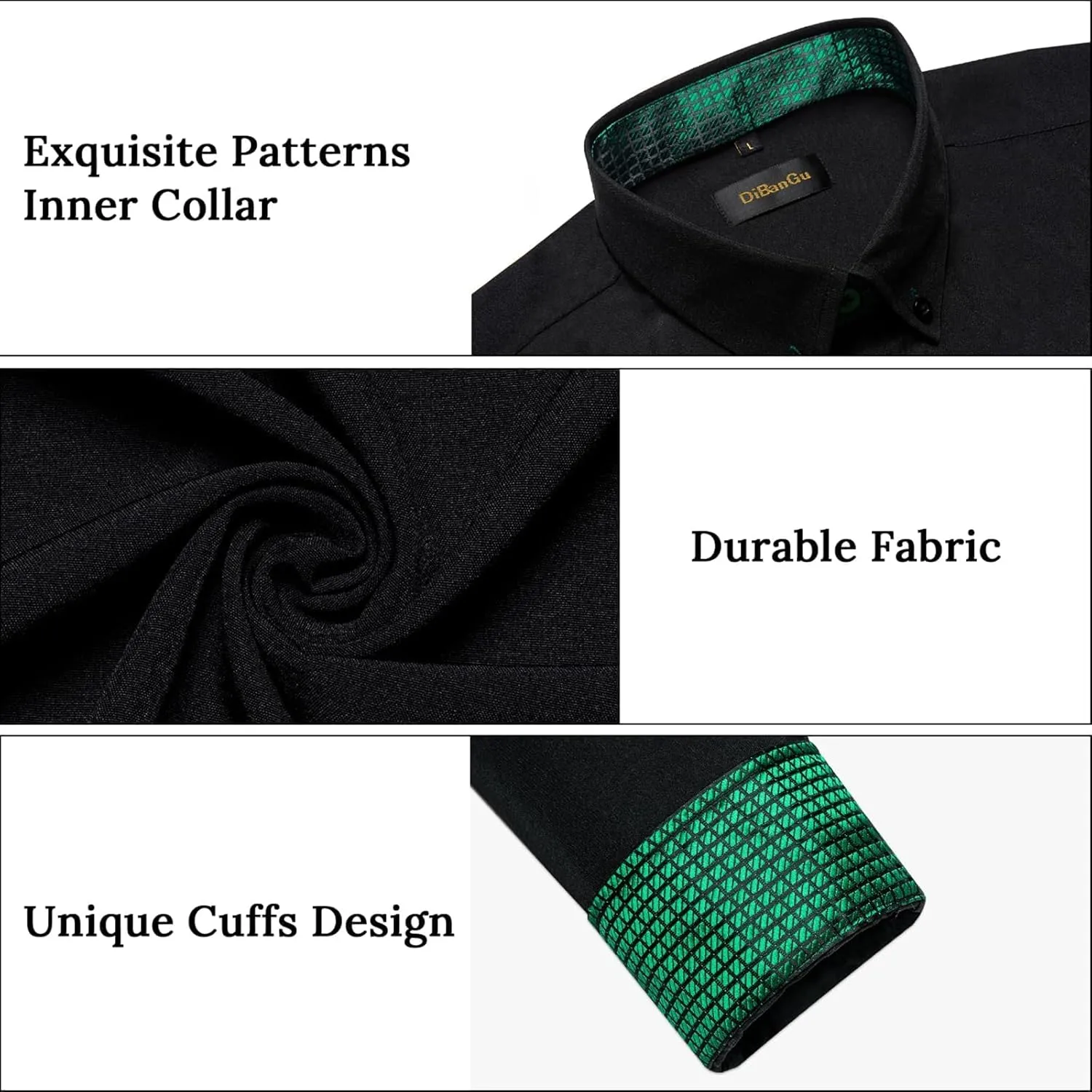 DiBanGu Mens Dress Shirts Casual Long Sleeve Button Down Shirts Cotton Inner Contrast Shirt for Party Business