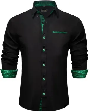 DiBanGu Mens Dress Shirts Casual Long Sleeve Button Down Shirts Cotton Inner Contrast Shirt for Party Business