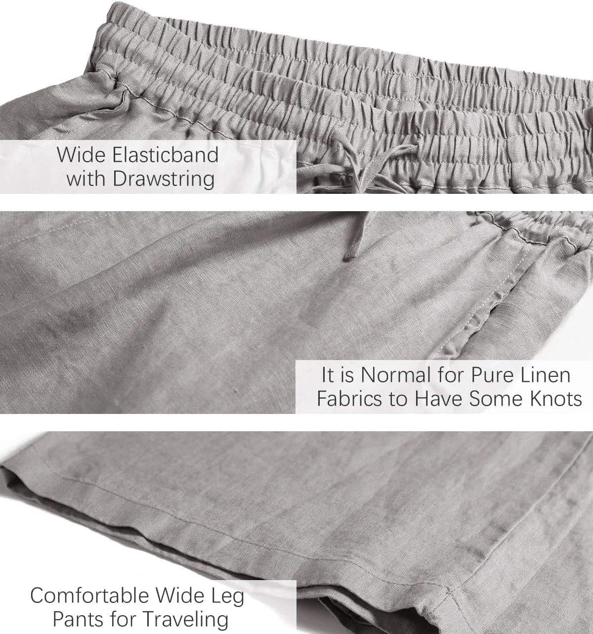 ECUPPER Womens Linen Cropped Pants Loose Casual Capri Cotton Wide Leg Plus Size Elastic Waist with Drawstring Trouses