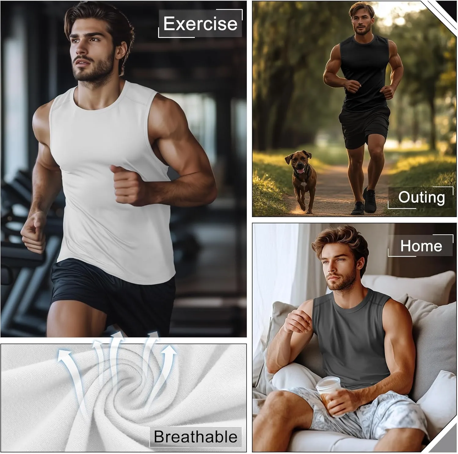 Ficerd 3 Pack Men's Sleeveless Tank Tops, Crewneck Casual Summer Tee Beach T Shirt Cotton Workout Run Gym Muscle Shirt