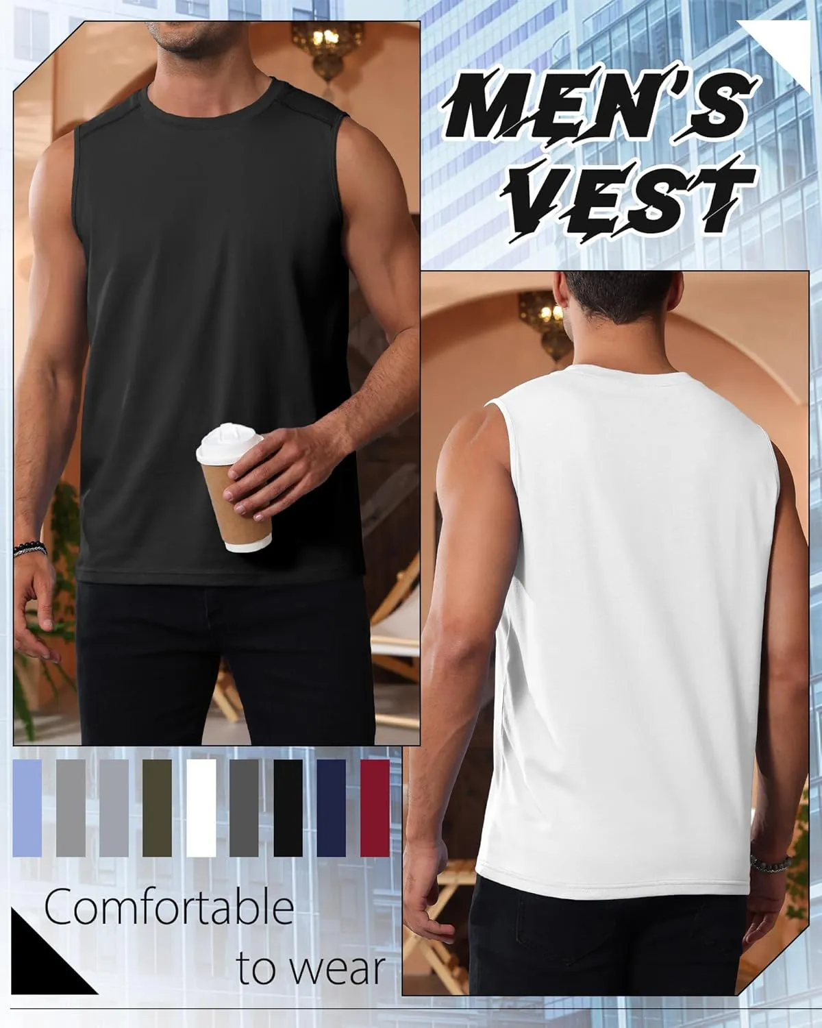Ficerd 3 Pack Men's Sleeveless Tank Tops, Crewneck Casual Summer Tee Beach T Shirt Cotton Workout Run Gym Muscle Shirt