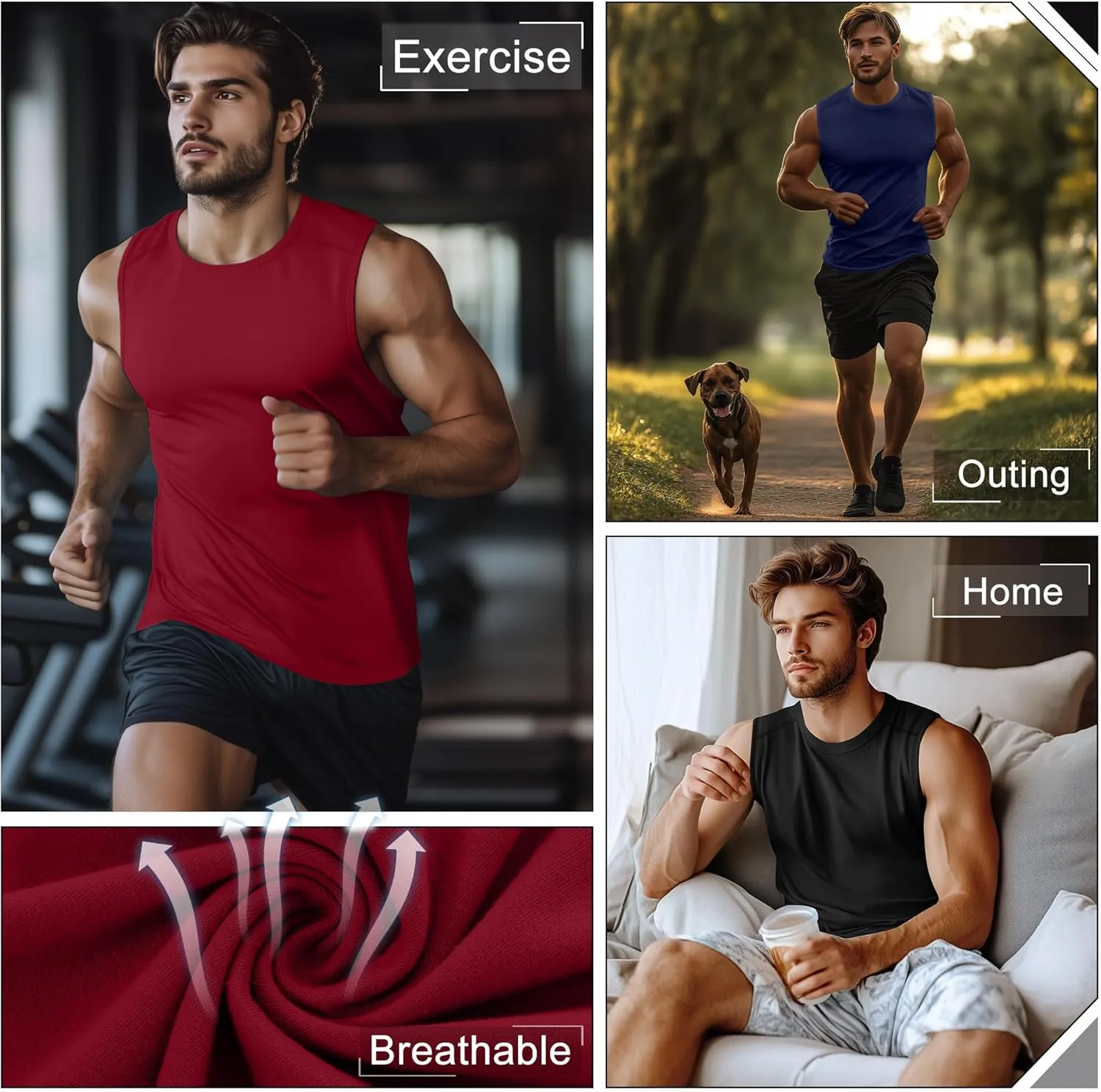 Ficerd 3 Pack Men's Sleeveless Tank Tops, Crewneck Casual Summer Tee Beach T Shirt Cotton Workout Run Gym Muscle Shirt