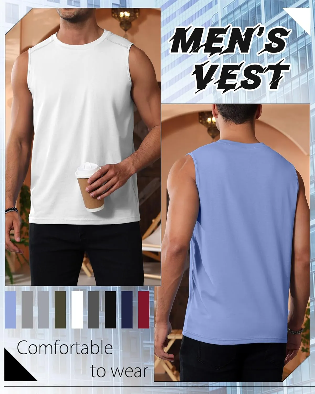Ficerd 3 Pack Men's Sleeveless Tank Tops, Crewneck Casual Summer Tee Beach T Shirt Cotton Workout Run Gym Muscle Shirt