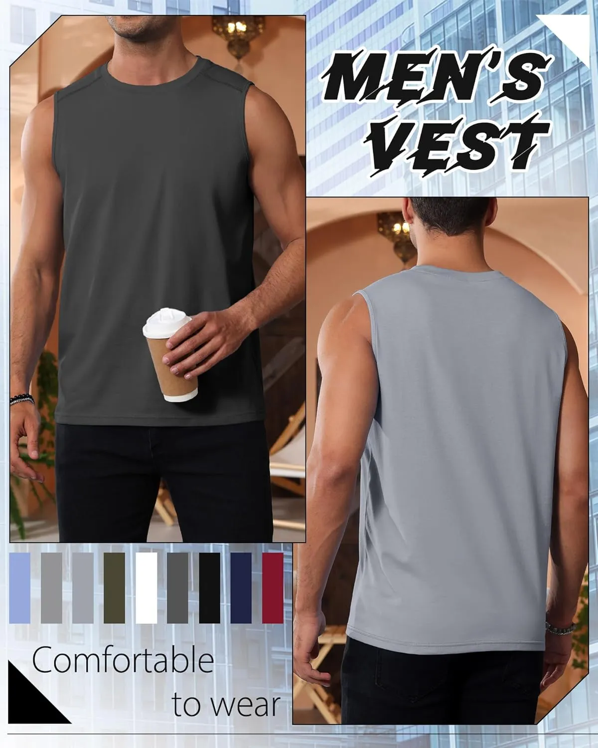 Ficerd 3 Pack Men's Sleeveless Tank Tops, Crewneck Casual Summer Tee Beach T Shirt Cotton Workout Run Gym Muscle Shirt