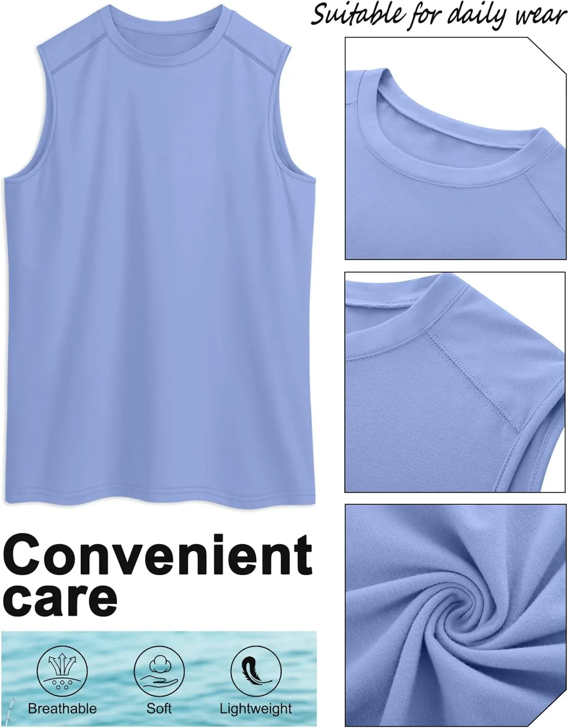 Ficerd 3 Pack Men's Sleeveless Tank Tops, Crewneck Casual Summer Tee Beach T Shirt Cotton Workout Run Gym Muscle Shirt