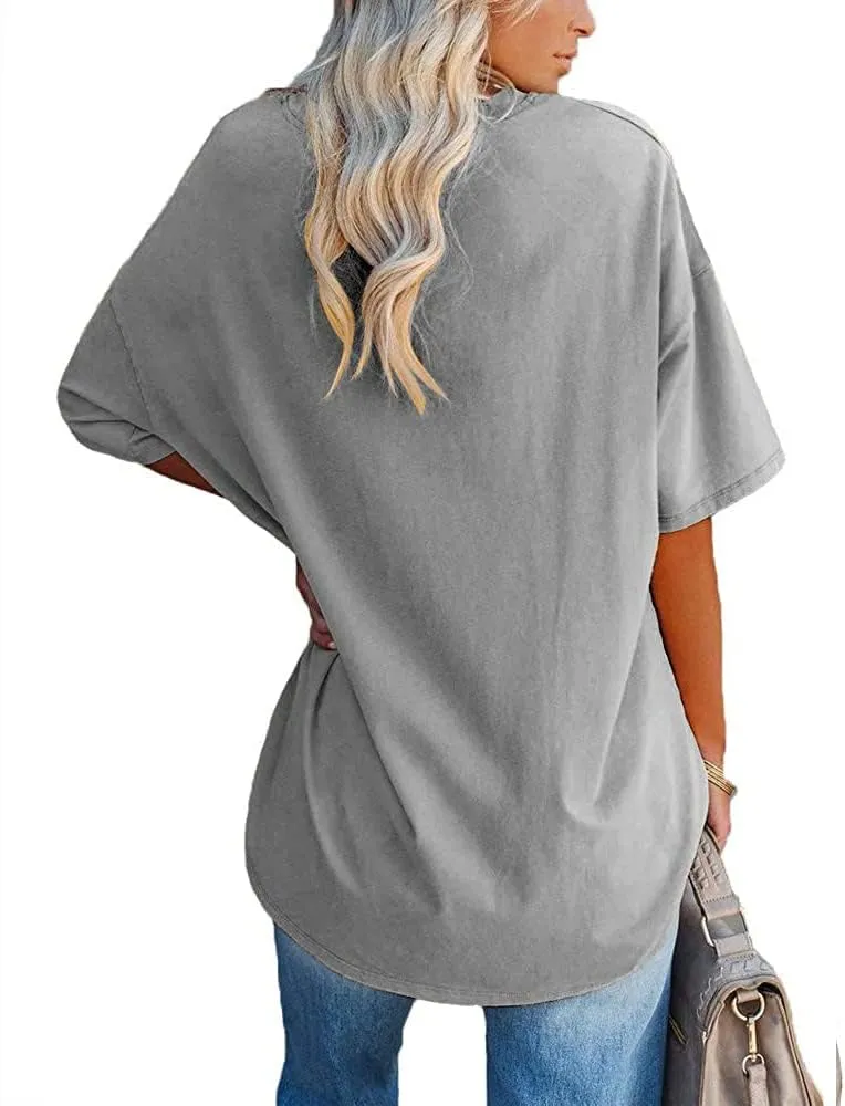 Fisoew Women's Oversized T Shirts Tees Half Sleeve Crew Neck Cotton Tunic Tops