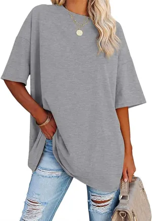 Fisoew Women's Oversized T Shirts Tees Half Sleeve Crew Neck Cotton Tunic Tops