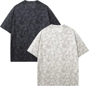 Flygo 2 Pack Mens Oversized T-Shirts Vintage Washed Tee Loose Fit Unisex Short Sleeve Casual Basic Graphic Tees Shirt Tops
