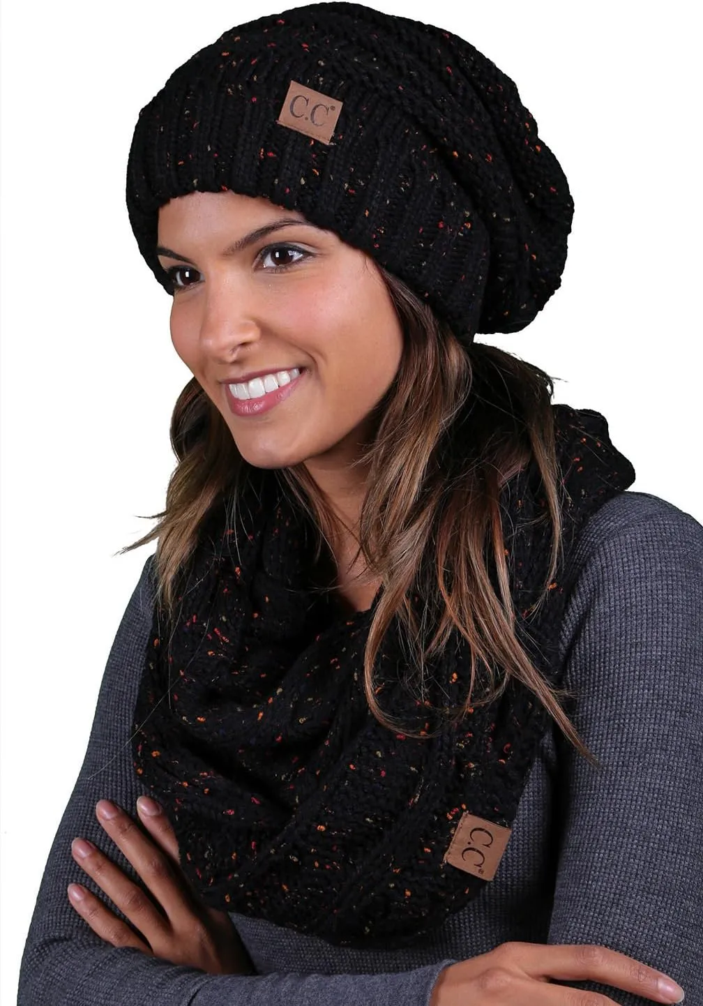 Funky Junque Premium Slouchy Beanie & Infinity Scarf Set - Mothers Day Gift - Warm Winter Bundle