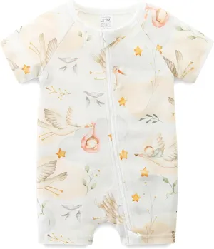 Gender Neutral Baby Clothes Cotton Short Sleeve Pants Double Zipper Footless Coming Home Outfit Boy Girl