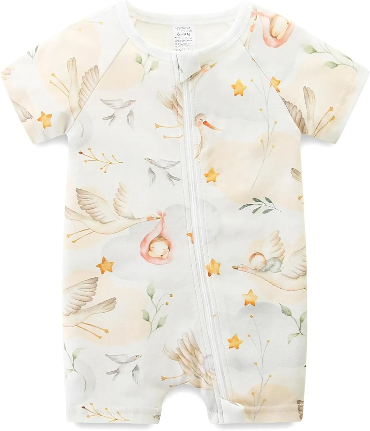 Gender Neutral Baby Clothes Cotton Short Sleeve Pants Double Zipper Footless Coming Home Outfit Boy Girl