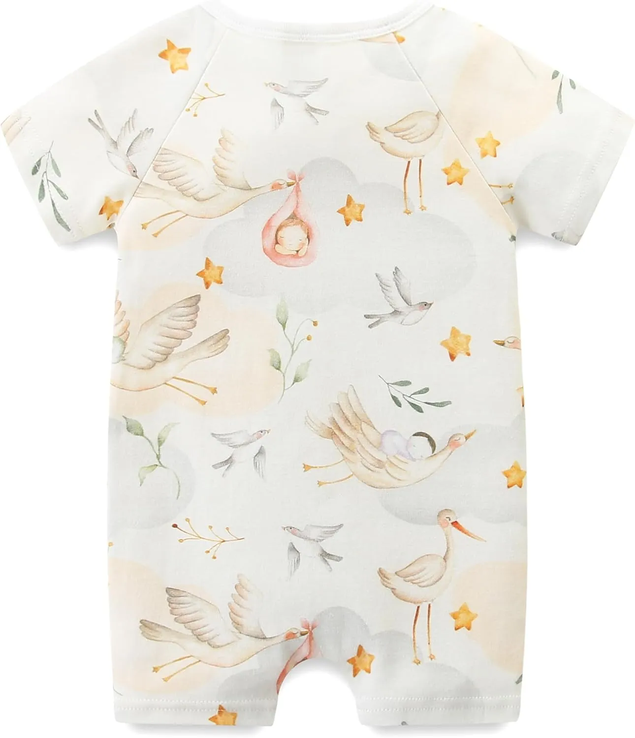Gender Neutral Baby Clothes Cotton Short Sleeve Pants Double Zipper Footless Coming Home Outfit Boy Girl