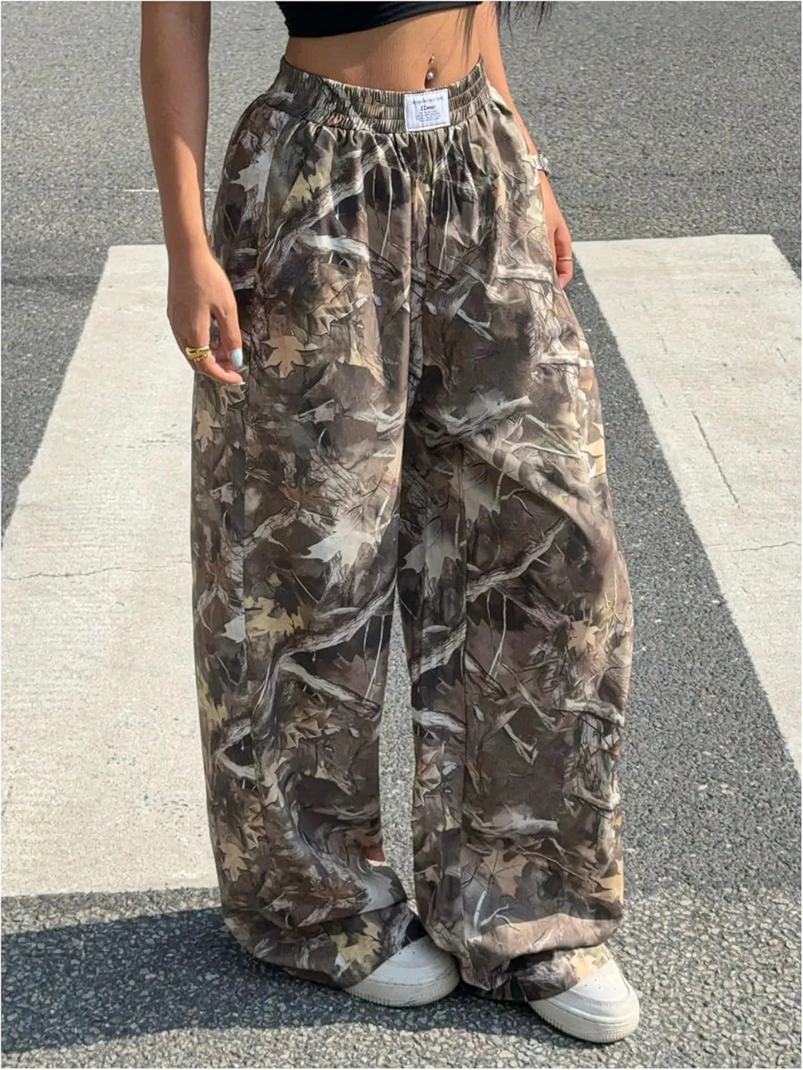 GORGLITTER Women's Baggy Cargo Sweatpants Joggers Camouflage Straight Leg Sweat Pants Street Wear
