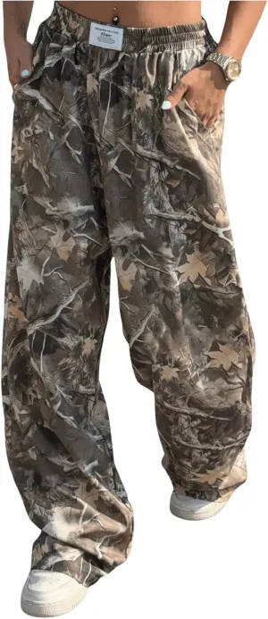 GORGLITTER Women's Baggy Cargo Sweatpants Joggers Camouflage Straight Leg Sweat Pants Street Wear