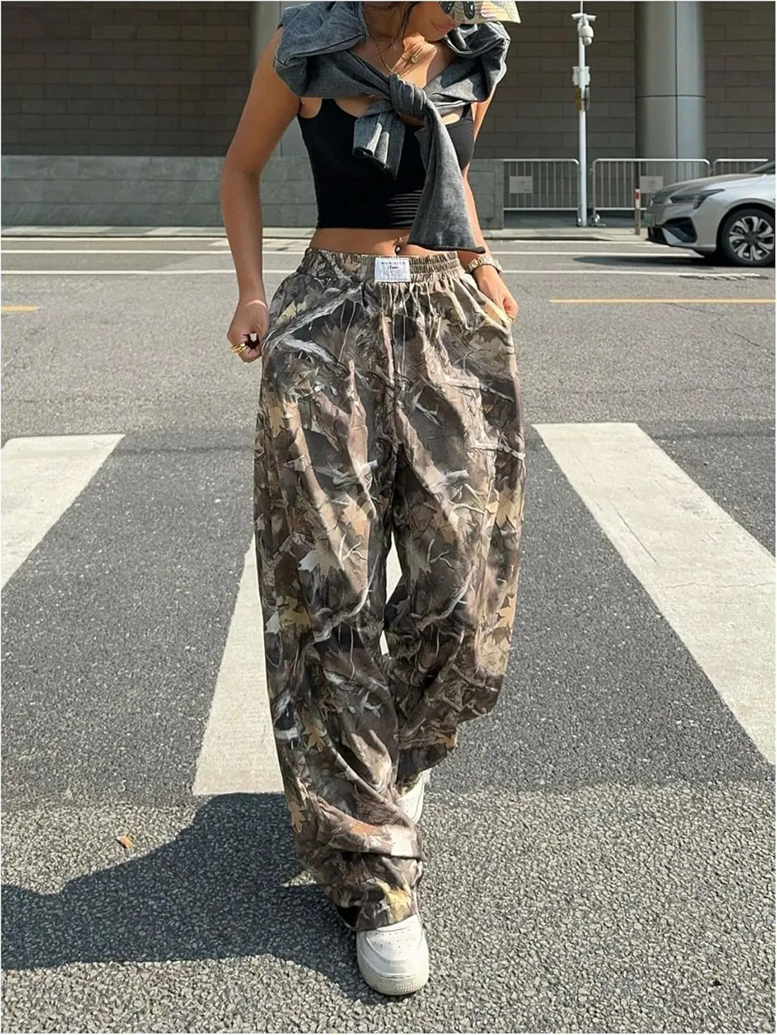 GORGLITTER Women's Baggy Cargo Sweatpants Joggers Camouflage Straight Leg Sweat Pants Street Wear