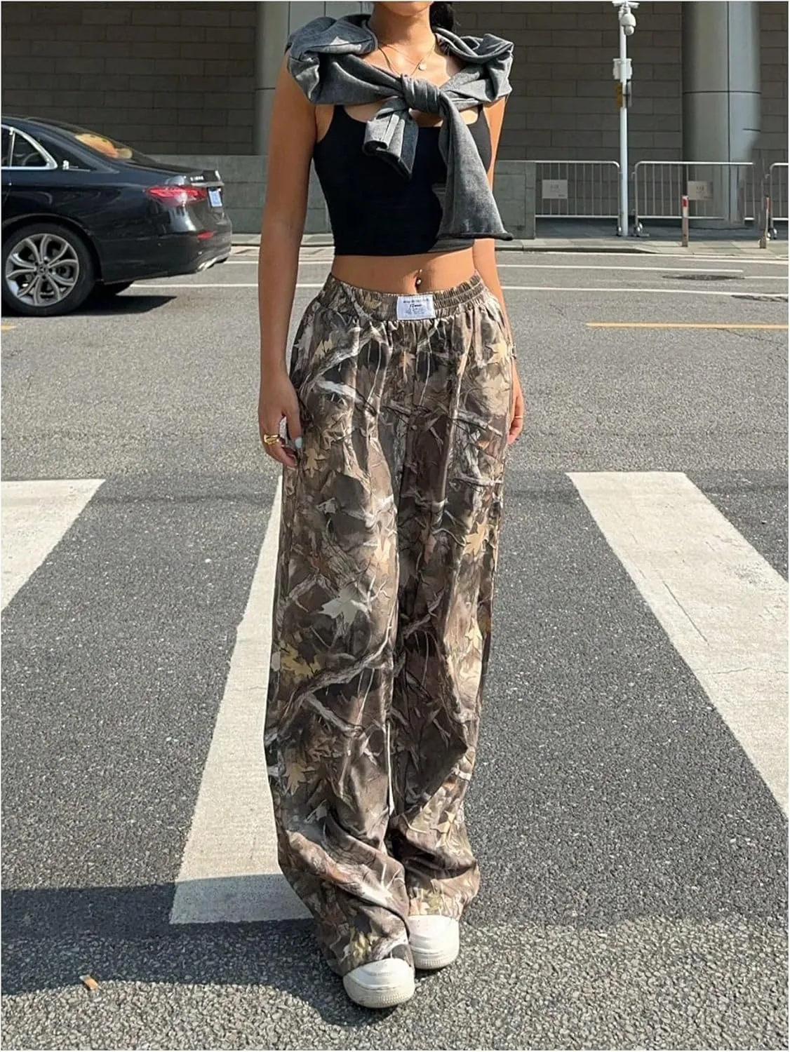 GORGLITTER Women's Baggy Cargo Sweatpants Joggers Camouflage Straight Leg Sweat Pants Street Wear