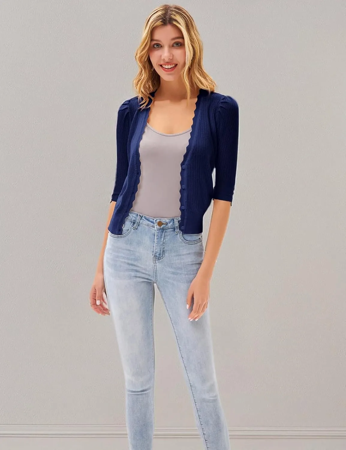 GRACE KARIN Women’s Sweater Cropped Cardigan Knit Shrugs for Dresses Tops Button Down Lightweight Soft