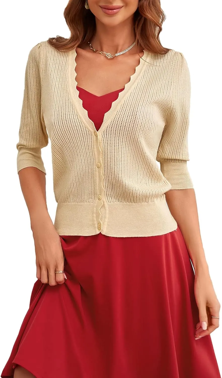 GRACE KARIN Women’s Sweater Cropped Cardigan Knit Shrugs for Dresses Tops Button Down Lightweight Soft