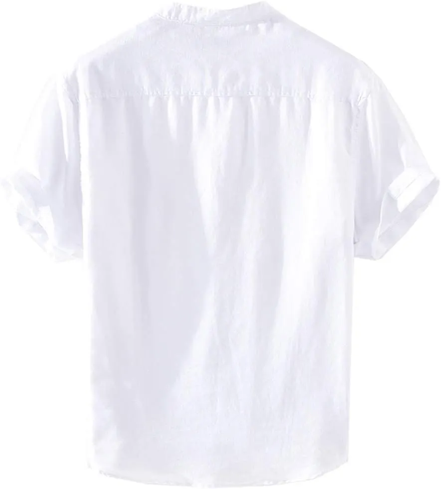 Hotmiss Mens Linen Shirt Short Sleeve T Shirt Pullover Tees Summer Beach Tops