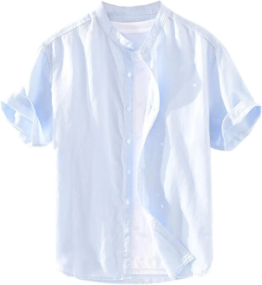 Hotmiss Mens Linen Shirt Short Sleeve T Shirt Pullover Tees Summer Beach Tops
