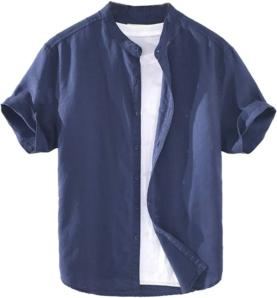 Hotmiss Mens Linen Shirt Short Sleeve T Shirt Pullover Tees Summer Beach Tops