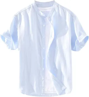 Hotmiss Mens Linen Shirt Short Sleeve T Shirt Pullover Tees Summer Beach Tops