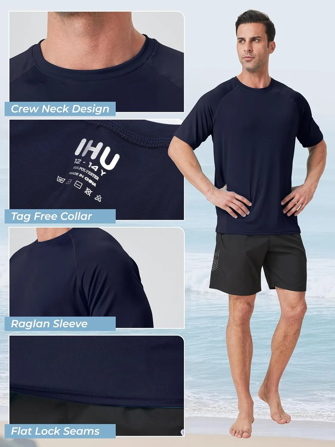 IHU 4 Pack Men's Rash Guard Swim Shirts Short Sleeve Sun Protection Fishing Shirts UPF 50  Dry Fit Hiking Rashguard Shirt