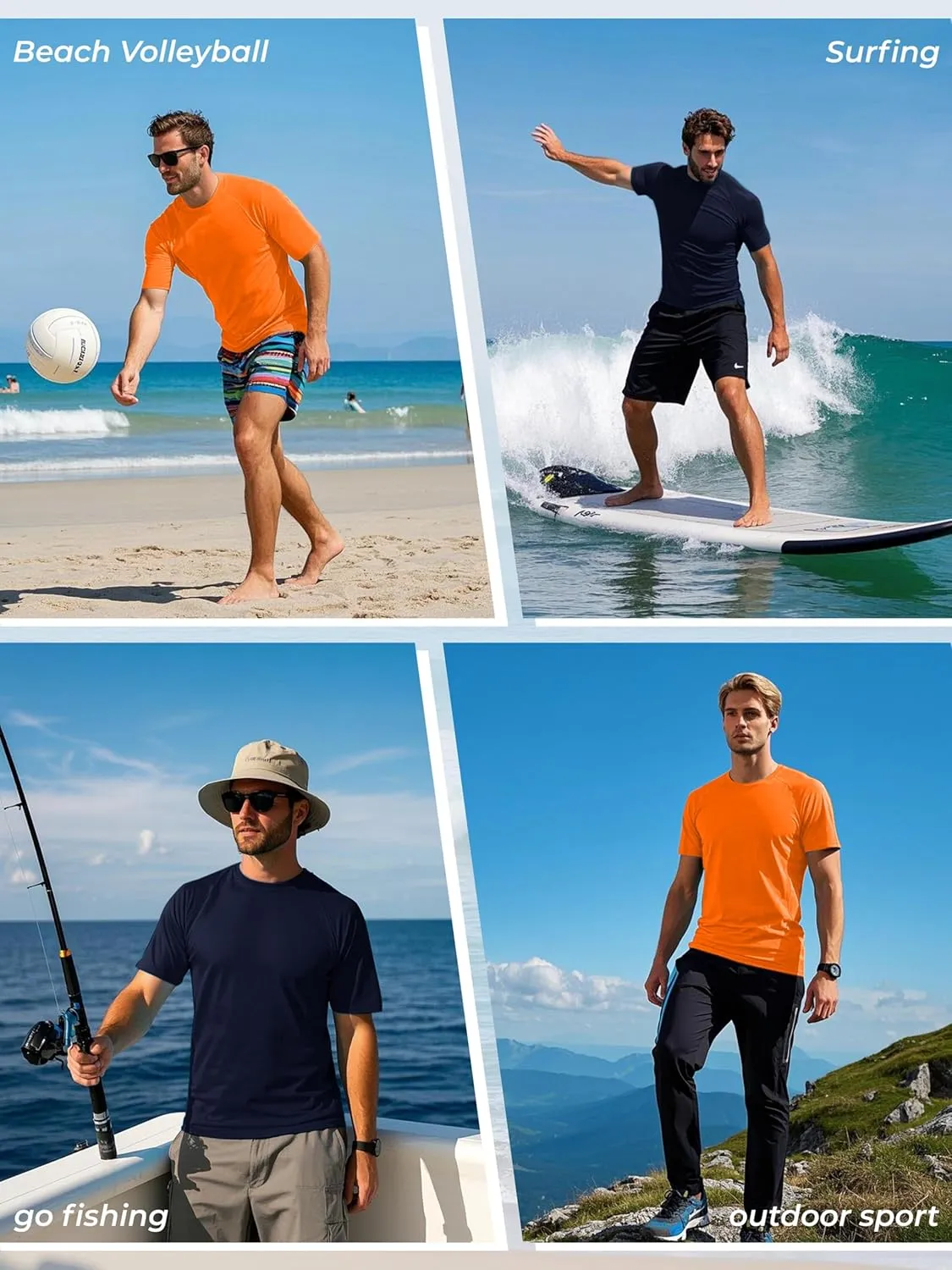 IHU 4 Pack Men's Rash Guard Swim Shirts Short Sleeve Sun Protection Fishing Shirts UPF 50  Dry Fit Hiking Rashguard Shirt