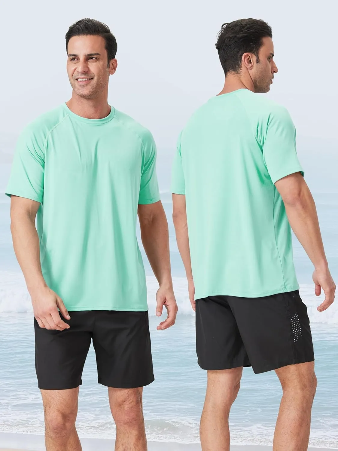 IHU 4 Pack Men's Rash Guard Swim Shirts Short Sleeve Sun Protection Fishing Shirts UPF 50  Dry Fit Hiking Rashguard Shirt