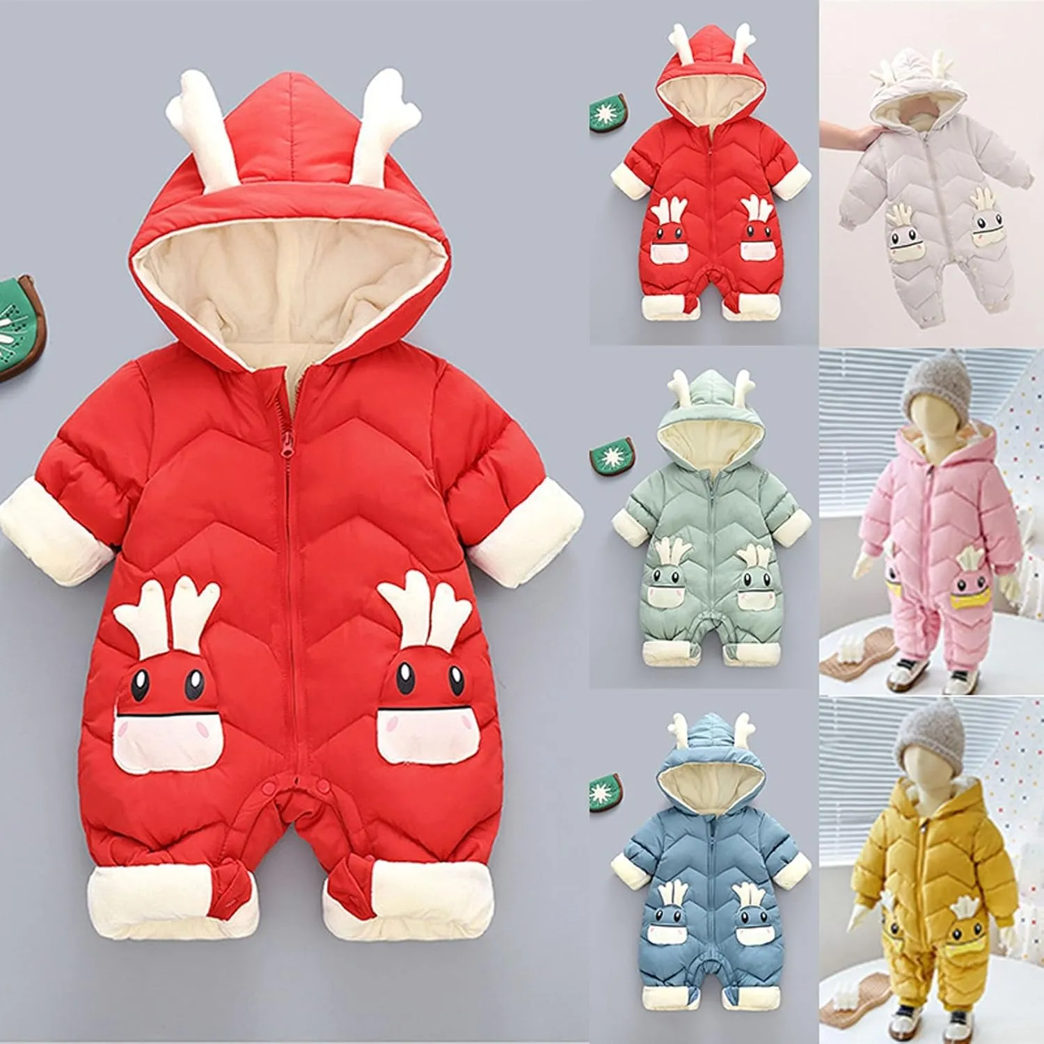 Infant with Mitten Cuffs Infant Clothing Children's Jumpsuit Autumn/Winter Cute Deer Toddler Baby Clothes Baby Clothes