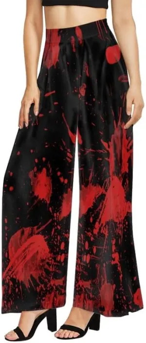 Irisjudy Women's Casual Lounge Pants Plus Size 3XL, Tropical Floral Comfy Stretchy Wide Leg Palazzo Pants Loose Home Legging