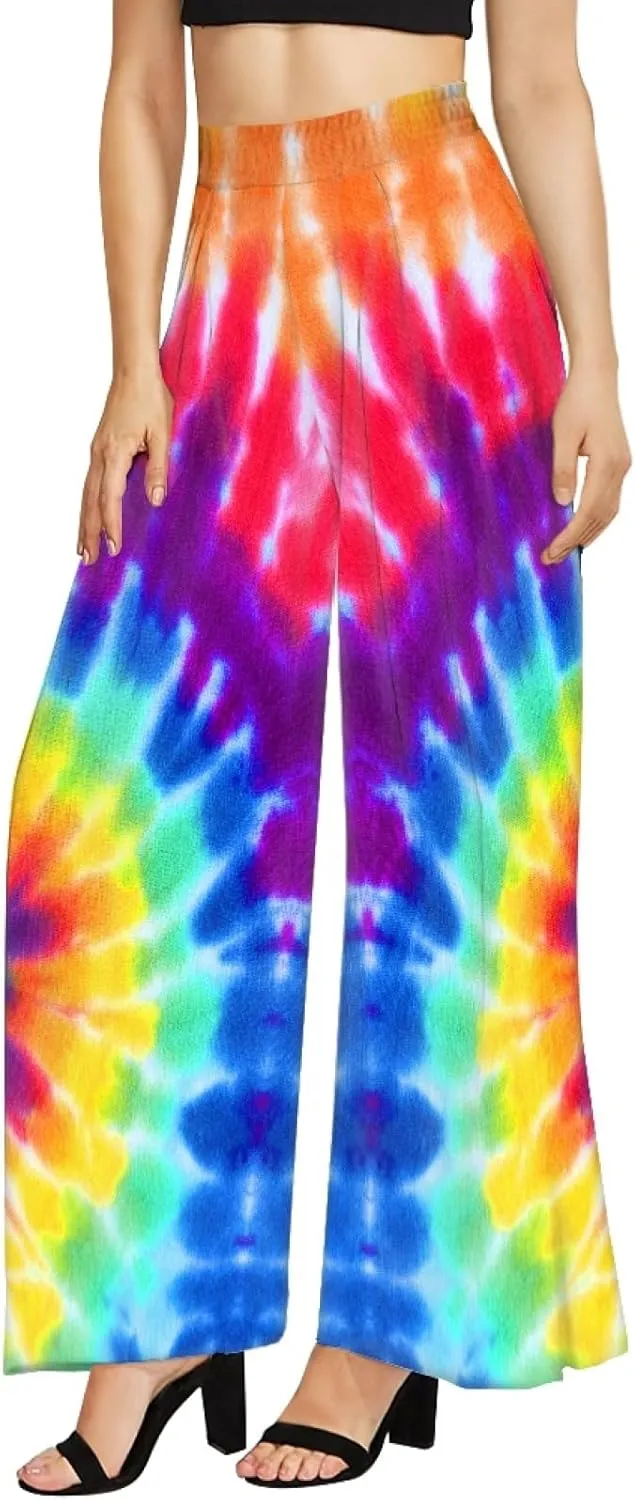 Irisjudy Women's Casual Lounge Pants Plus Size 3XL, Tropical Floral Comfy Stretchy Wide Leg Palazzo Pants Loose Home Legging